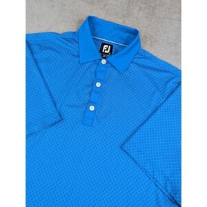 FootJoy Polo Shirt Mens L Blue White Short Diamond Dot Lisle Performance FJ Golf